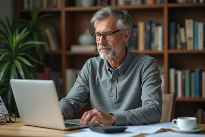 Particulier calculant le coût horaire d'une aide à domicile ADMR 2026 sur ordinateur portable