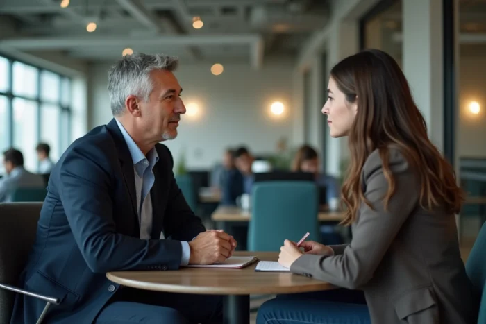 Psychologue du travail en séance individuelle avec une employée lors d'un atelier bien-être en entreprise