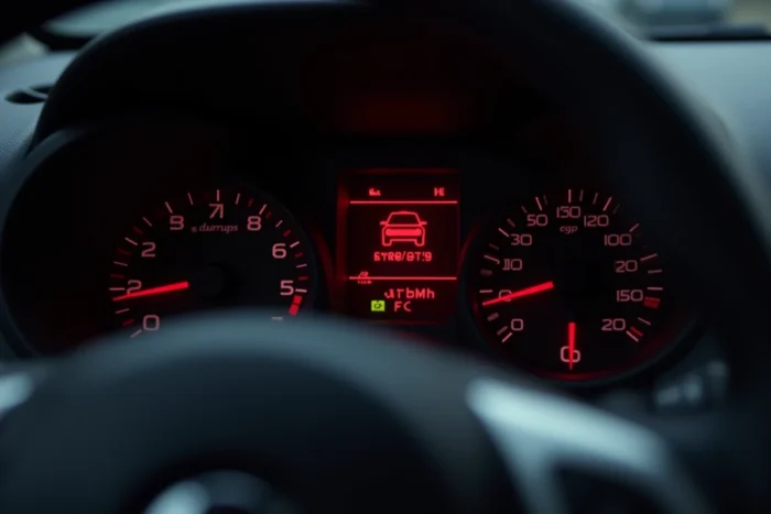 Voyant moteur rouge et voyant ESP allumés sur le tableau de bord d'une Nissan Juke